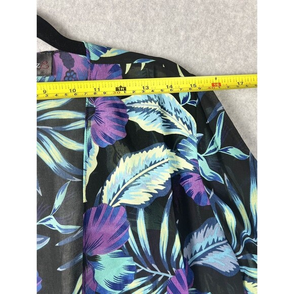 Colleen Lopez Blouse Womens Small Blue Floral Sheer Kimono Flowy Summer Vacation - Picture 5 of 14